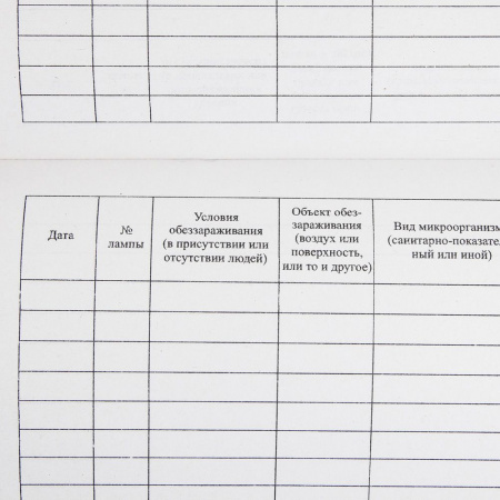 Журнал контроля ультрафиолетовой установки